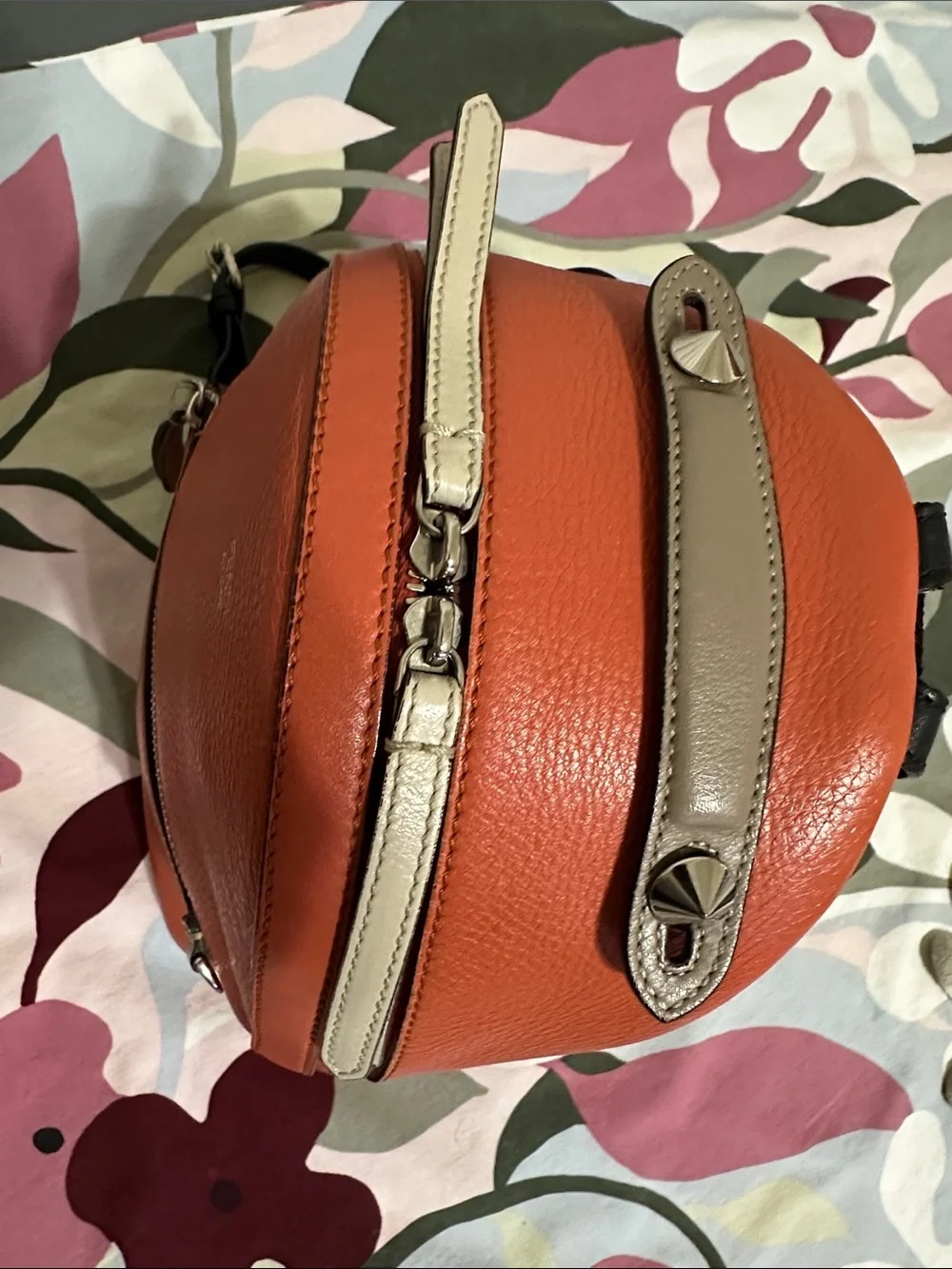 Fendi Orange Leather Mini Backpack with Contrast Beige Trim